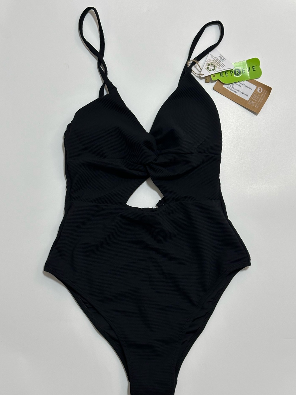 Black One-Piece Swimsuit with Twist Front and Cutout